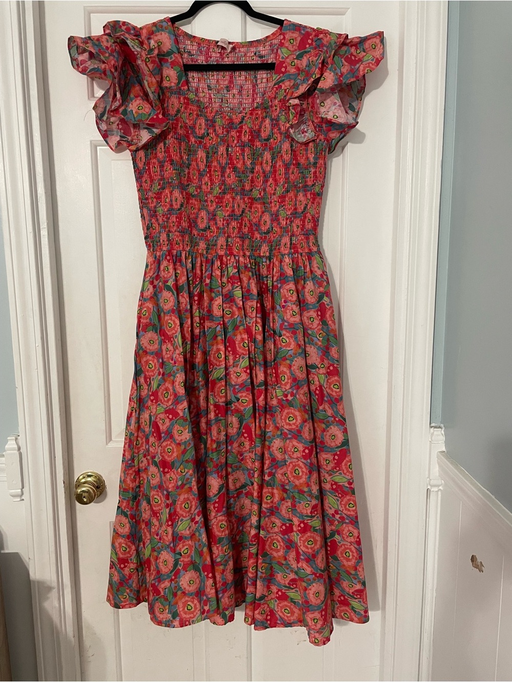Ivy City Co Pink Floral Ruffle Midi Dress